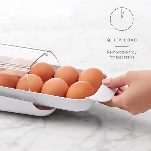 Miniatura 3 de YouCopia FridgeView - Soporte rodante para huevos, organizador de huevos apilable sin BPA con bandeja extraíble para almacenamiento