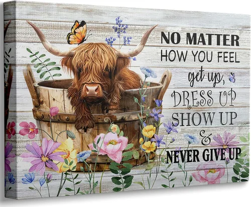 Miniatura 12 de Divertido arte de pared de baño de vaca de las tierras altas, rústico, color marrón, lindo animal, pintura, imagen, decoración de pared, ganado