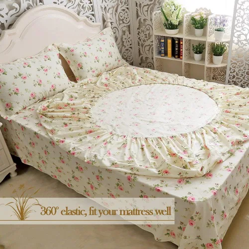 Miniatura 3 de FADFAY Juego de sábanas de cama con estampado floral amarillo, de algodón, tamaño King, suaves, transpirables, estilo Shabby Coquette, con bolsillo
