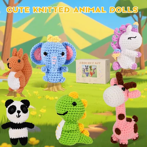 Miniatura 7 de Alutaba Kit de ganchillo de 6 piezas para principiantes, kits de animales de ganchillo para adultos con tutoriales de videos paso a paso, kit