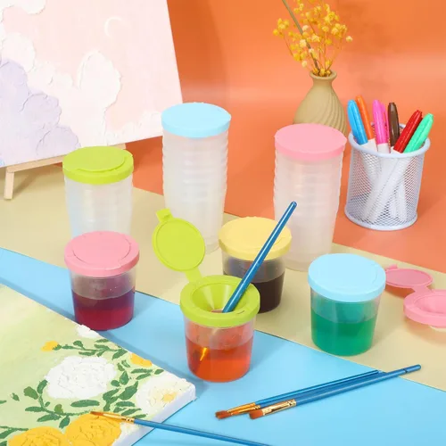 Miniatura 3 de Zonon Juego de 50 vasos de pintura de 6 onzas, antiderrames, con tapas abiertas, suministros de arte para la escuela, aula, estudio de artistas