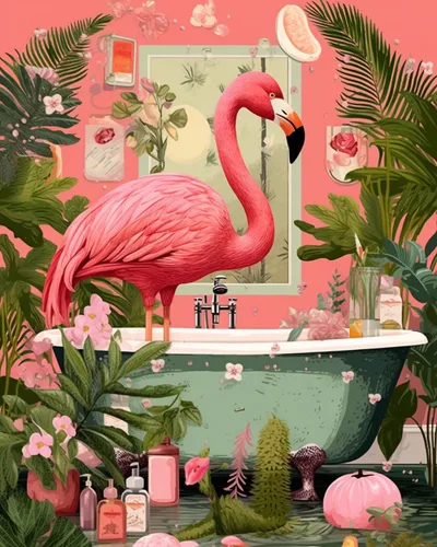 Miniatura 25 de Pintura por números para adultos, baño, animales, bricolaje, pintura al óleo digital, pintura acrílica, cebra, arte de pared, hojas verdes, bañera
