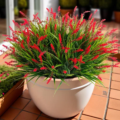 Miniatura 11 de Flores artificiales para decoración al aire libre, 12 paquetes de hierba falsa de mono para el hogar, jardín, porche, balcón, flores de lavanda