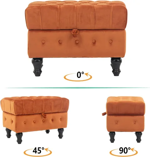 Miniatura 3 de Mesa de Centro Otomana de Almacenamiento Rectangular, Reposapiés Otomana de Dormitorio con Tapicería de Terciopelo Abotonado Capitoné para Sala