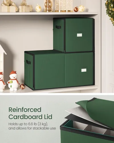 Miniatura 7 de SONGMICS Caja de almacenamiento de adornos de Navidad, con lateral abierto, contenedor de almacenamiento de Navidad apilable con tapa, 4 bandejas