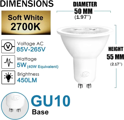 Miniatura 3 de ILC Bombilla LED GU10 equivalente a 40 vatios que cambia de color, 12 colores, 5 W, regulable, blanco cálido, 2700 K, RGB bombillas LED con control