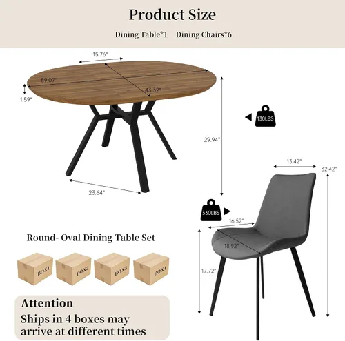 Miniatura 2 de HIPIHOM Juego de mesa de comedor redonda extensible para 6 personas, mesa de cocina extensible de 43.3 a 59.1 pulgadas con 6 sillas tapizadas, Mesa