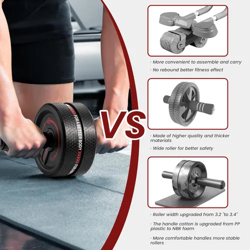 Miniatura 5 de Rueda de rodillo abdominal. Rodillo de entrenamiento abdominal para hombres/mujeres, ruedas abdominales ampliadas a 3.4 pulgadas, banda de rodadura