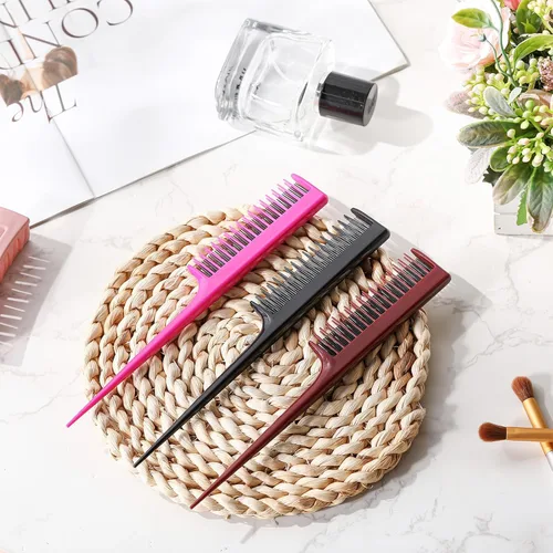 Miniatura 4 de Leinuosen 3 peines de cola de rata triple de 8 pulgadas con púa para mujer, corte ligero, seccionado de dientes finos y peinetas para añadir volumen