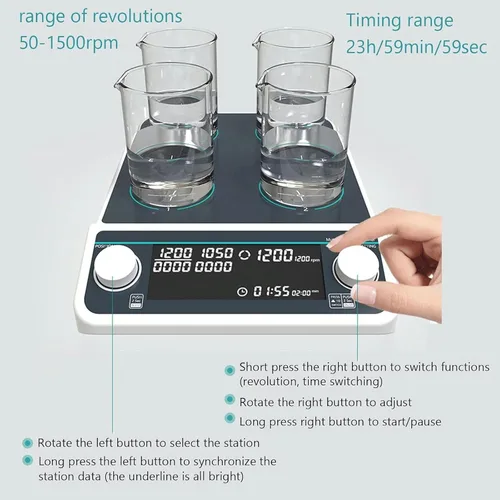 Miniatura 3 de Multi-Position Magnetic Stirrer, Laboratory Magnetic Mixer, Synchronizable & Asynchronous Run, Strong Magnetic Force, Rotating Speed/Timing(Mms4)