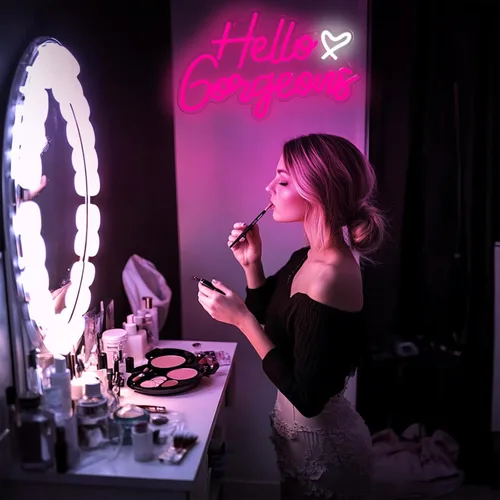 Miniatura 5 de Letreros de neón "Hello Gorgeous" Letreros de neón LED rosas con luz LED regulable para decoración de fondo de casa, boda, cumpleaños, despedida