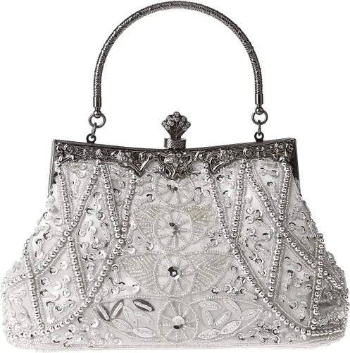 Bolso de mano de estilo vintage con cuentas florales y strass para mujer, con bordado de lentejuelas, bandolera para novia, boda, fiesta de
