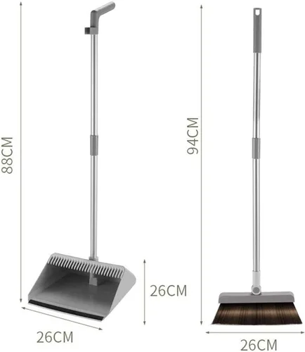 Miniatura 8 de Juego de escoba con recogedor Limpieza del hogar Escoba de acero inoxidable Recogedor Combinación antiadherente Artefactos de barrido de pelo