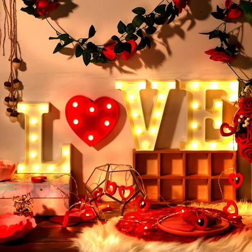 Miniatura 4 de Aurelema 4 letras iluminadas con luces de San Valentín, alfabeto con luces LED, corazón romántico para San Valentín, aniversario, boda, compromiso