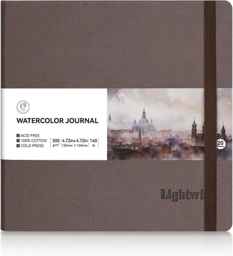 Cuaderno de acuarela cuadrado Lightwish, 100% algodón, papel de acuarela prensado en frío pequeño 12 x 12 cm, 20 hojas (140 lb/300 g/m²), sin ácidos