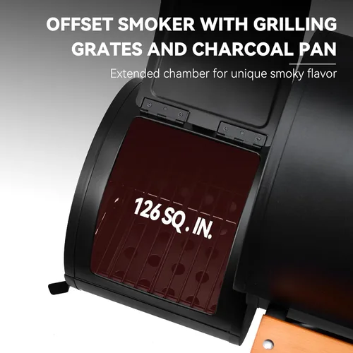 Miniatura 8 de Royal Gourmet CC1624W - Parrilla de carbón de barril con ahumador desplazado, área de cocción de 552 pulgadas cuadradas, estante frontal y lateral
