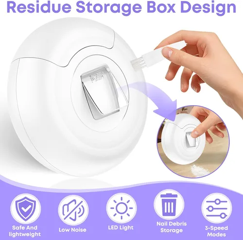 Miniatura 5 de Cortaúñas automático para personas mayores, cortaúñas eléctrico 3 en 1 con luz LED, batería recargable, cortaúñas para adultos, molinillo de uñas
