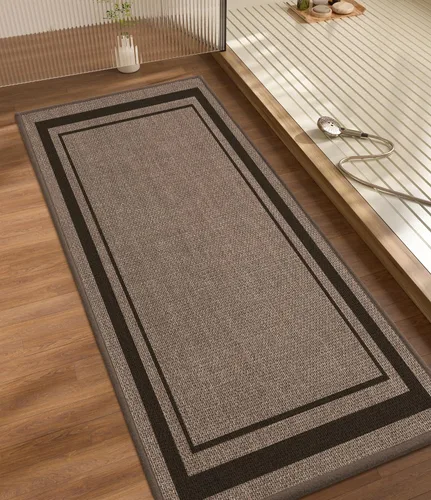 Miniatura 72 de chakme Juego de 2 alfombras de baño ultrafinas, absorbentes, antideslizantes, lavables a máquina, color beige oscuro, 17 x 24 pulgadas + tapete
