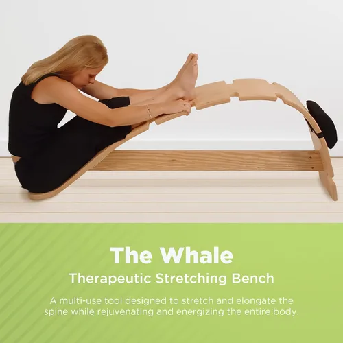 Miniatura 2 de Banco de estiramiento terapéutico de ballena, estirador de columna vertebral de madera natural para aliviar el dolor de espalda, entrenamiento