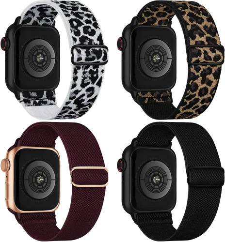 Paquete de 4 correas elásticas Solo Loop compatibles con Apple Watch de 1.496 pulgadas, 1.575 pulgadas, 1.614 pulgadas, 1.654 pulgadas, 1.732