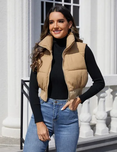 Miniatura 2 de Dqbeng Chaleco acolchado de moda para mujer, con cremallera completa, sin mangas, con relleno