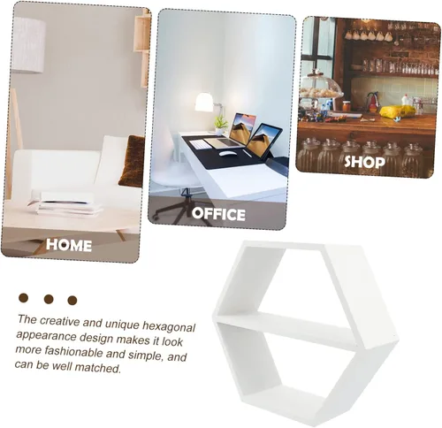 Miniatura 9 de IMIKEYA Estante de madera montado en la pared pequeño organizador de mesita de noche almacenamiento maceta soporte diseño hexagonal 1pc
