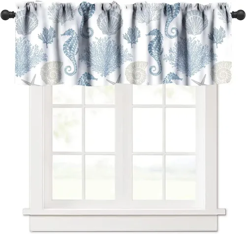 Miniatura 8 de JESTRONRY Cenefa de ventana con diseño de estrella de mar, diseño tropical de conchas marinas oceánicas, cenefa de cortina para decoración de cocina