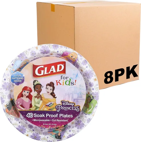 Miniatura 8 de Glad Platos de Papel Desechables de Princesas Disney para Niños, Marcos Florales - Resistentes, A Prueba de Absorción, Aptos para Microondas, Platos