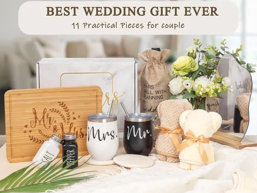 Miniatura 2 de Regalos de boda para pareja (juego de 11 piezas), cestas de compromiso geniales para recién casados, caja única de señor y señora para novia