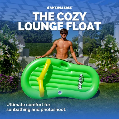 Miniatura 4 de SWIMLINE Colchoneta Inflable Flotador Reclinable Balsa Colchón para Piscina, Tapete Divertido, Chancla, Verde Chanclas