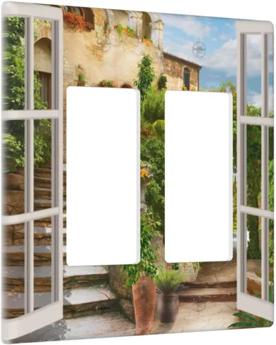 Miniatura 63 de Cubierta de placa de pared con palmera verde de planta tropical, cubierta de interruptor de luz de 1 cuadrilla, hojas de plátano, flores rosas