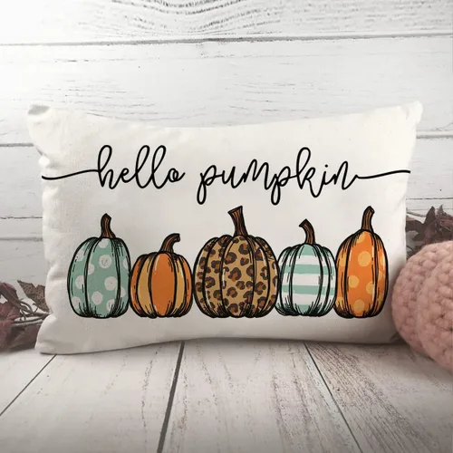 Miniatura 3 de Fundas de almohada de otoño de 12 x 20 pulgadas, diseño de leopardo, acuarela, Hello Pumpkin, para otoño, para decoración de otoño
