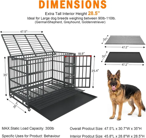 Miniatura 6 de BOLDBONE Jaula para perros grandes, de 54/48/42/38 pulgadas, resistente, indestructible y a prueba escapes, perros con alta ansiedad, con bandejas