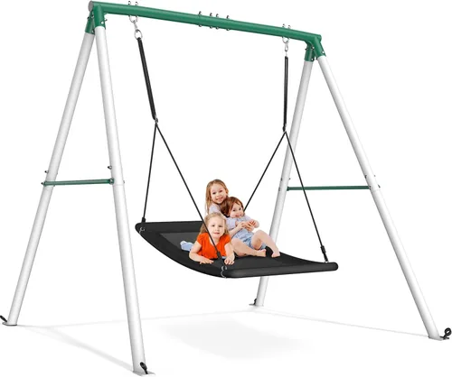 Miniatura 9 de Trekassy Columpio de Plataforma Grande Tipo Platillo de 60" con Marco para Niños al Aire Libre, Juego de Columpio de 440lbs con Soporte de Metal