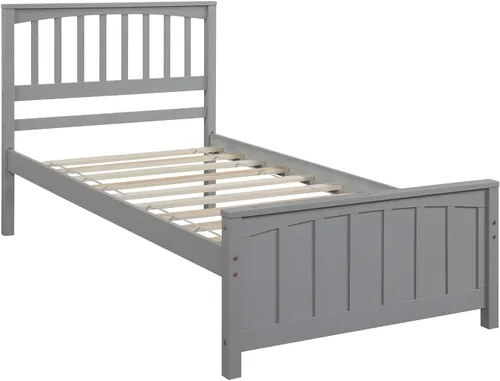 Miniatura 8 de MERITLINE Cama de plataforma de tamaño individual, marco de cama individual de madera, gris