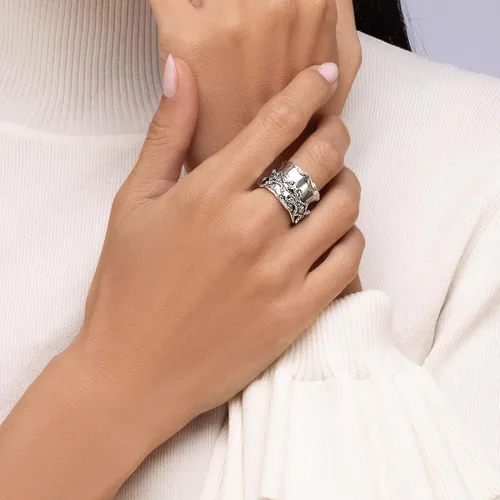Miniatura 2 de JEAN RACHEL JEWELRY Anillo giratorio de plata de ley 925 para mujeres y hombres, banda de encaje llamativo, oxidado, estilo vintage, hipoalergénico