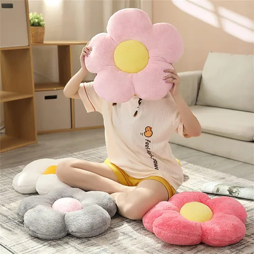Miniatura 4 de Almohada de flores de felpa con diseño de flores, cojín de piso, almohada de ocio, cojín de coche, decoración de habitación (19.7 in, rosa)