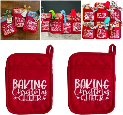 Miniatura 9 de Kit de hornear para ollas de Navidad, soportes para ollas con bolsillos, adornos para guantes de horno, paquete de galletas de cocina para vecinos