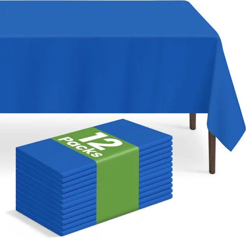 Miniatura 121 de Paquete de 6 manteles de plástico desechables azules y blancos a cuadros, manteles de plástico azules para fiestas, 54 x 108 pulgadas impermeables