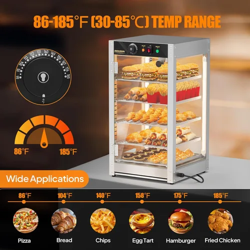 Miniatura 4 de ROVSUN Calentador de alimentos comercial de 5 niveles, calentador de pizza de 15 pulgadas, pantalla de calentador de alimentos con iluminación LED