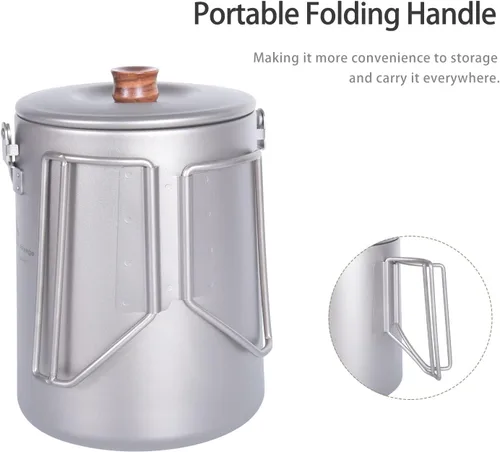 Miniatura 7 de Boundless Voyage Cafetera de titanio para camping, 1.5L, hervidor de barista para hacer café, agua hirviendo, viajes al aire libre, fogata, estufa