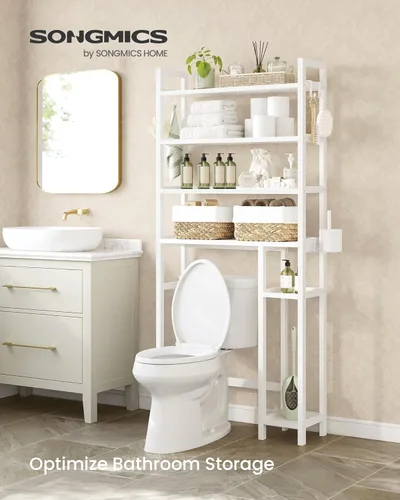Miniatura 3 de SONGMICS Almacenamiento sobre el inodoro, organizador de baño de 4 niveles con estantes ajustables, 10.2 x 32.7 x 72.8 pulgadas, ahorro de espacio