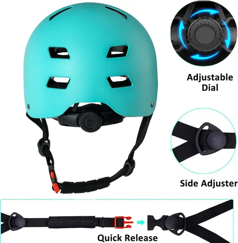 Miniatura 3 de Casco de bicicleta en 3 tallas para adolescentes, niños, jóvenes, adultos, Bavilk Casco de monopatín ajustable multideporte para bicicleta, Verde