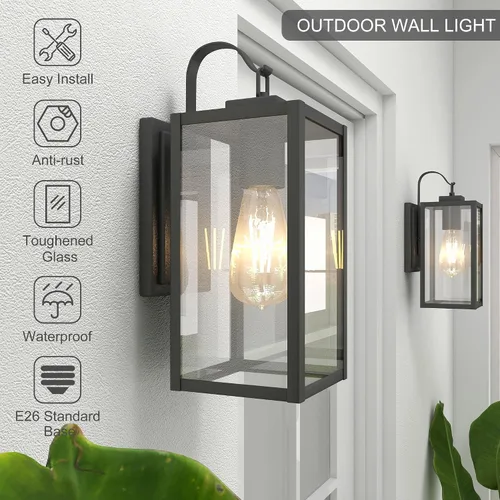 Miniatura 2 de Pia Ricco Luces de Pared Exteriores, Luminaria Exterior Negra Mate con Pantalla de Vidrio Transparente, Iluminación Impermeable para Porche Frontal