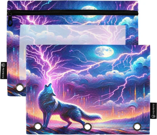 Miniatura 47 de Estuche para lápices de fútbol de fútbol en campo para carpeta de 3 anillas, paquete de 2 bolsas impermeables para lápices, estuche transparente