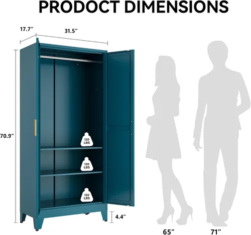 Miniatura 2 de COFaR Armoire - Armario para armario, armario convertible de metal 2 en 1 de 71 pulgadas con barra y estantes ajustables, organizador independiente
