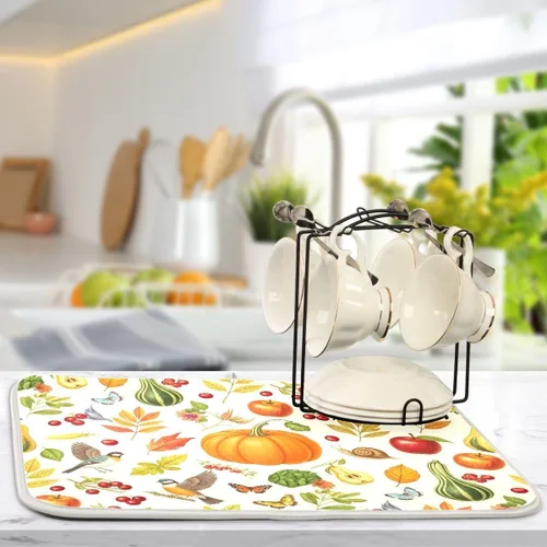 Miniatura 5 de Tapete de secado de platos de calabaza de otoño con girasol para encimera de cocina, absorbente, almohadilla de microfibra para secar platos