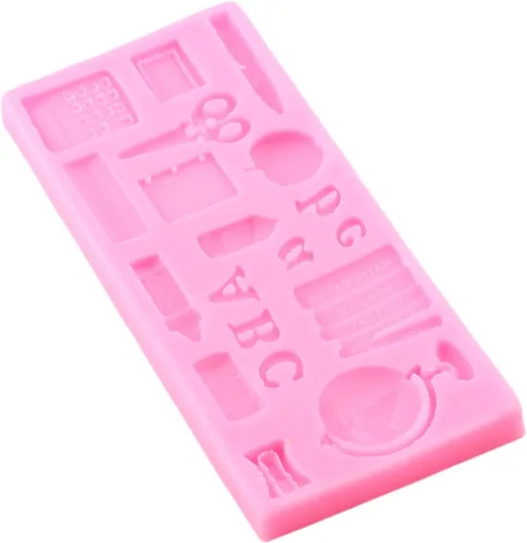 Miniatura 9 de Mujiang Moldes de silicona para el regreso a clases, bolsa escolar, libro de tijeras, paleta de dibujo, moldes para fondant, para decoración