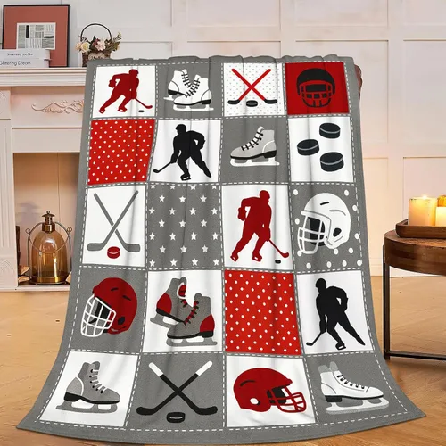 Manta de Hockey Súper Suave Cálida Esponjosa de Vellón Franela Deportiva Manta de Tiro Acogedora Mullida de Felpa Ropa de Cama Mantas Regalos para