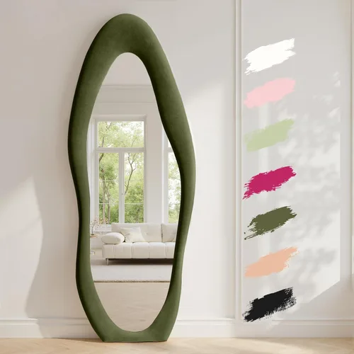Miniatura 15 de Anpark Espejo de Cuerpo Completo 63"x24" Espejo de Piso de Cuerpo Completo Irregular Montado en Pared con Soporte Marco Envuelto en Franela Negra